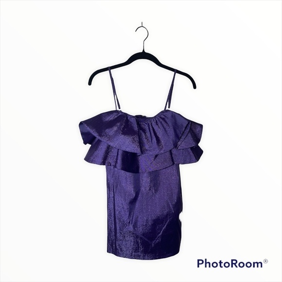 ZARA Blogger Favorite Metallic Purple Ruffle Mini Dress Size XS Party Flirty - Picture 3 of 12